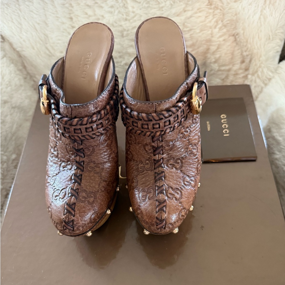 Gucci Horsebit GG Embossed Leather Clog